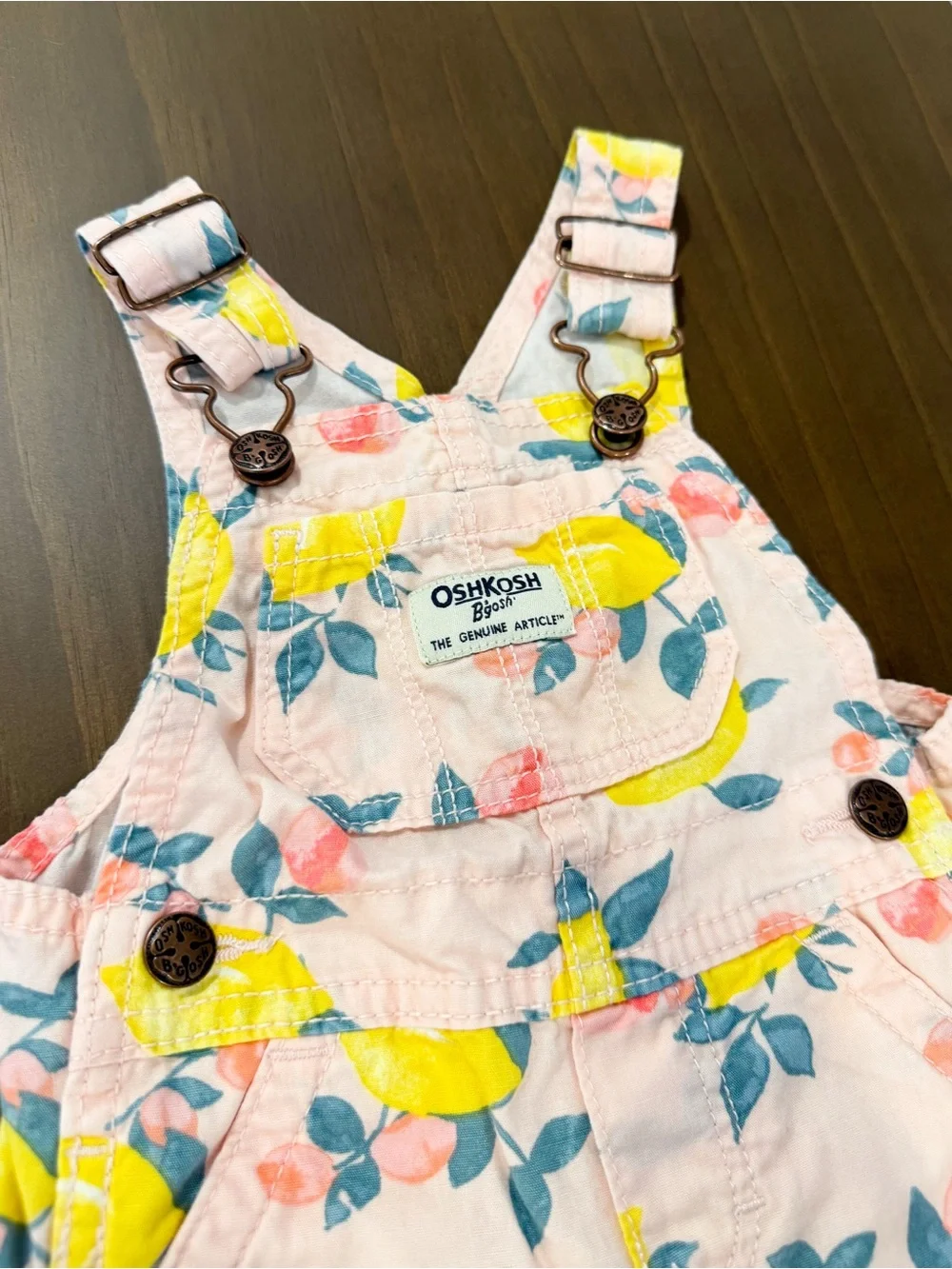 OshKosh B'gosh Baby Girl 6M Pink Floral Lemon 100% Cotton Shortalls Adjustable
